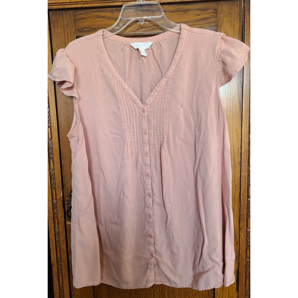 A:glow Maternity Blush Pink Pintuck Button Front Flutter Sleeve Blouse XL-MAT